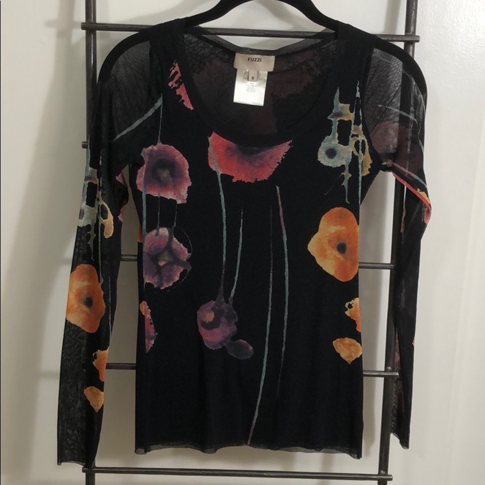 Black Floral Long Sleeve Top